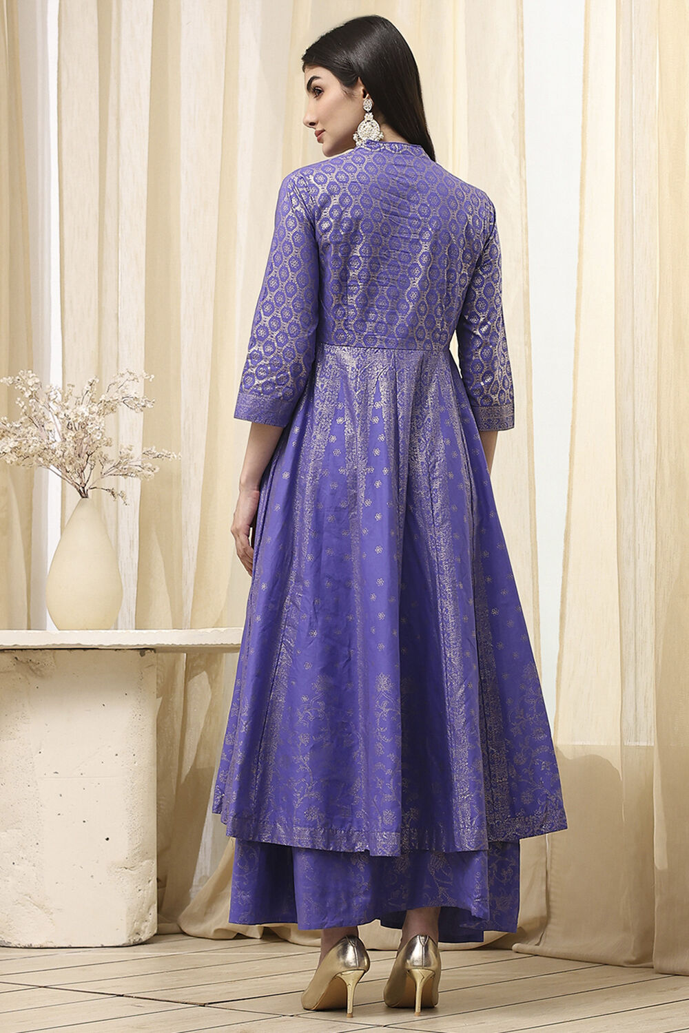 Lavender Cotton Layered Anarkali Dress image number 3