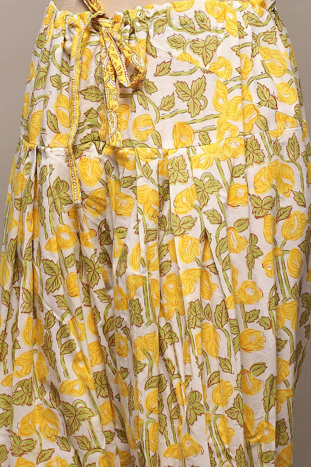 Yellow White Cotton Unstitched Suit set image number 3