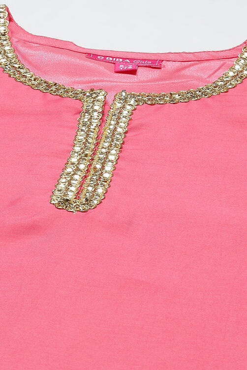 Pink & Yellow Art Silk Straight Kurta Set image number 1