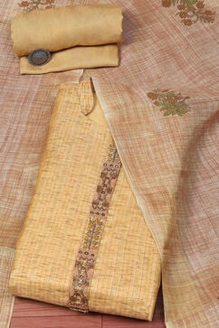 Earthy Yellow Chanderi Unstitched Suit set image number 0