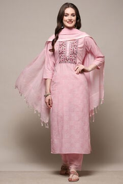 Pink Cotton Unstitched Suit set image number 8
