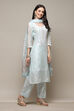 Sky Blue Chanderi Blend Machine Embroidered Unstitched Suit Set image number 7