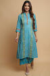 Turquoise Cotton A-Line Kurta Palazzo Suit Set