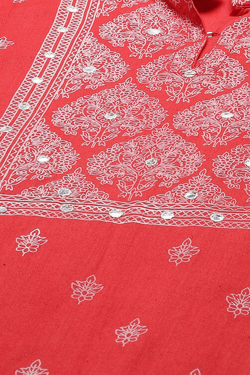 Red Cotton Unstitched Dress Material Suit Set image number 1