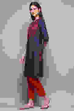 Blue Cotton Straight Printed Kurta image number 2