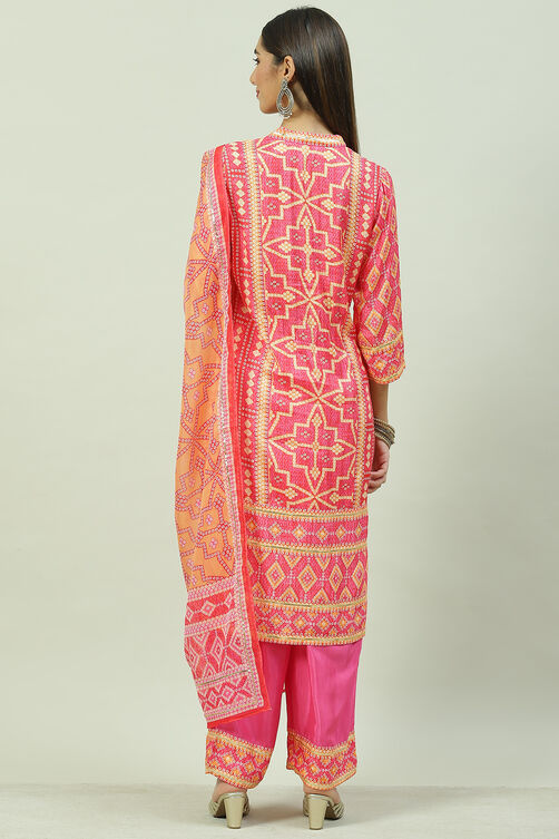 Fuschia Viscose Straight Kurta Palazzo Suit Set image number 4