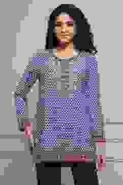 Blue Art Silk Printed Straight Short Kurta image number 5