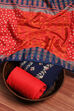 Blue and Red Chanderi Embroidered Unstitched Suit Set image number 0