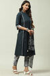 Charcoal Cotton A-Line Kurta Slim Pant Suit Set image number 7