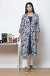 Indigo LIVA Flax Straight Printed Kurta with Jacket image number 2