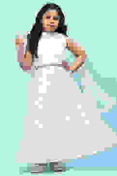 White Poly Organza Khadi Print Flared Lehenga Set image number 0