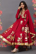 Rohit Bal Red Cotton Silk Anarkali Printed Suit image number 0