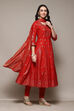 Red Cotton Anarkali Kurta Churidar Suit Set