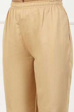 Beige Solid Mid-Rise Regular Pants image number 1