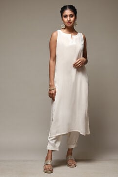 Ivory Cotton Blend Layered Kurta Suit Set image number 5