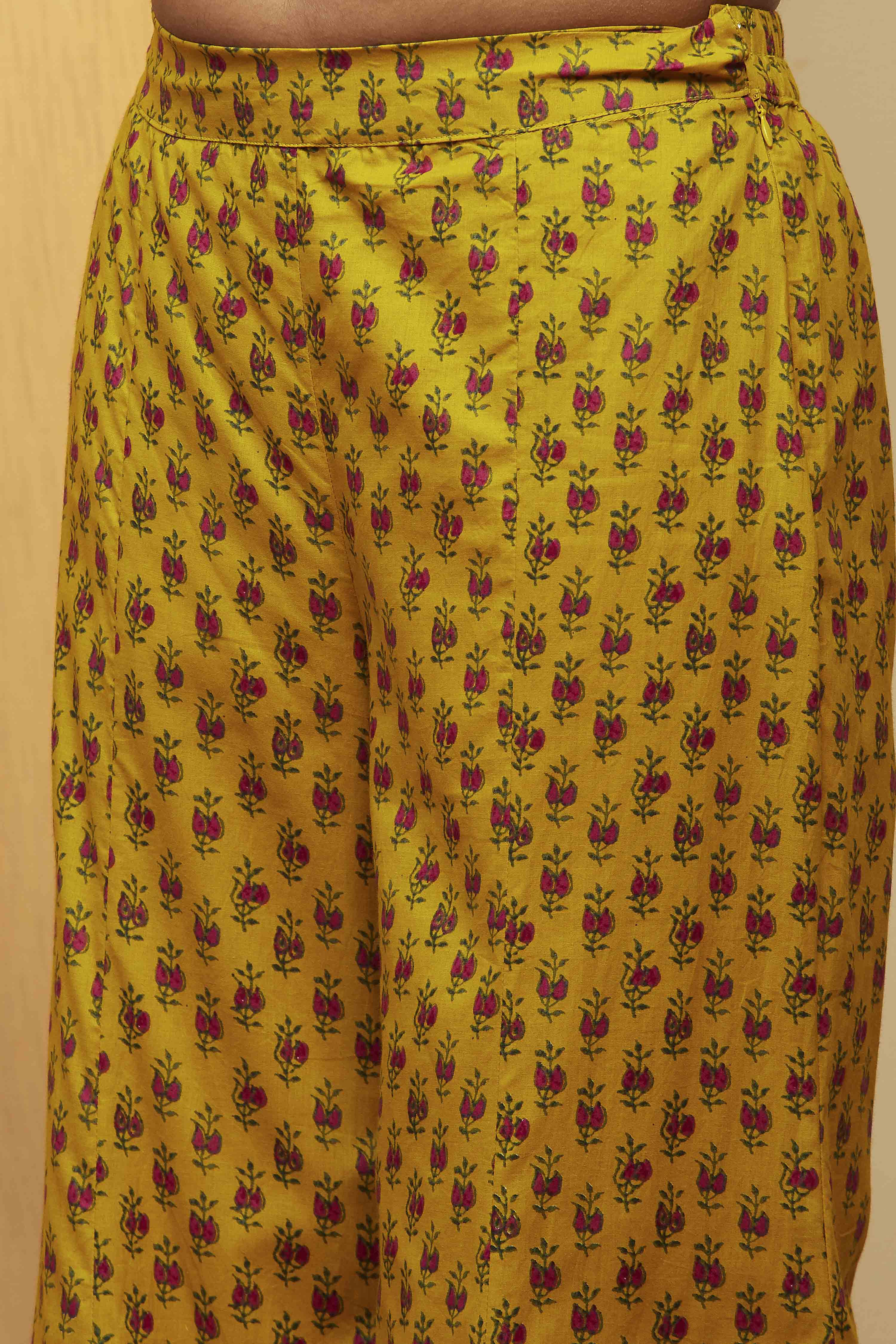 Lime Cotton Straight Suit Set image number 2