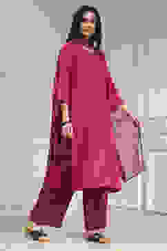 Pink Embroidered Straight Suit Set image number 5