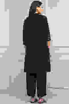 Black Cotton Solid Straight Kurta image number 3