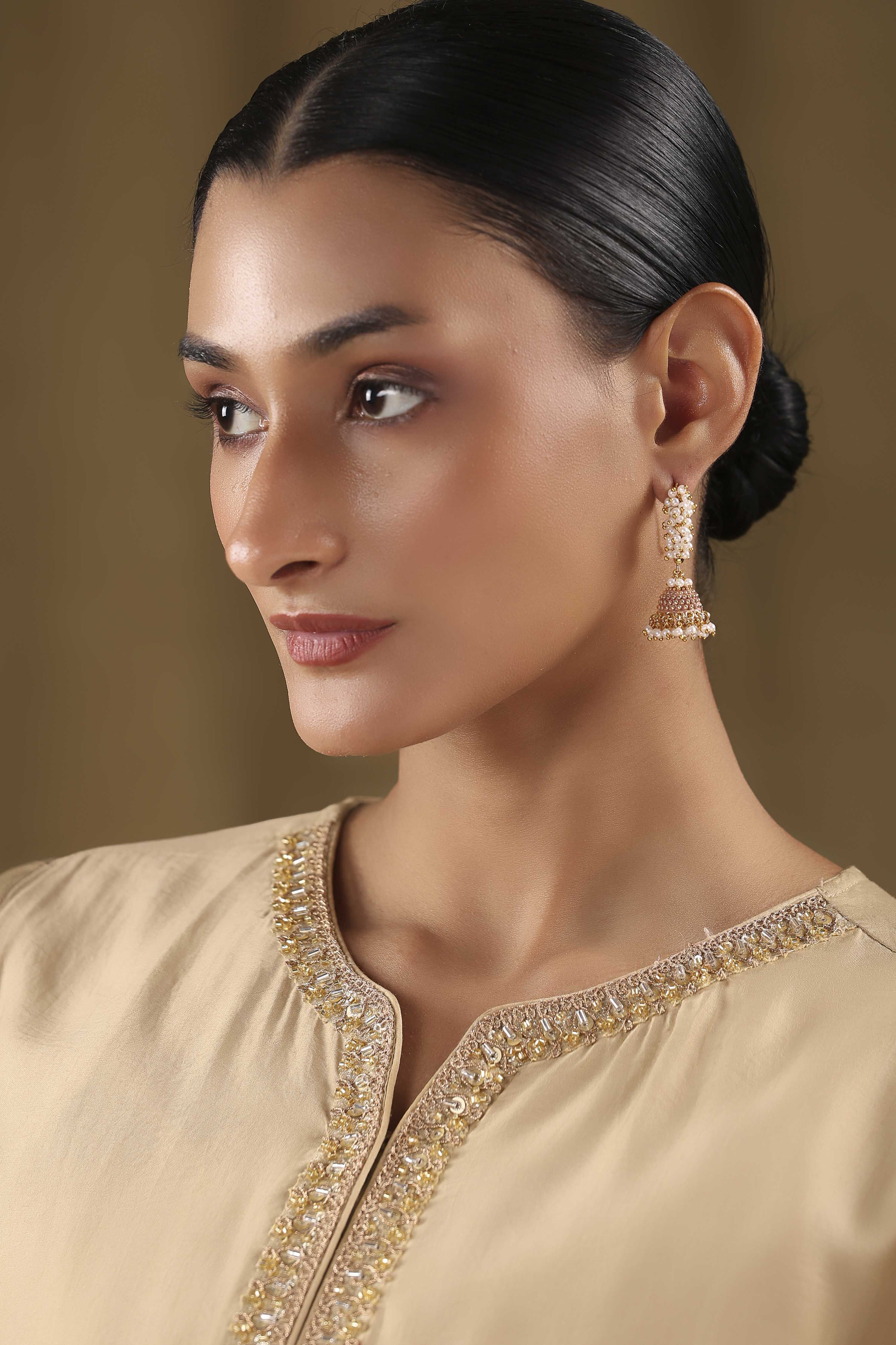 Peach Brass Jhumka image number 3