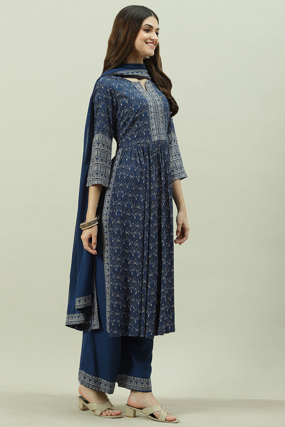 Blue Rayon A-Line Kurta Palazzo Suit Set image number 7