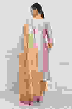 Beige Silk Blend Banarasi Unstitched Suit Set image number 5