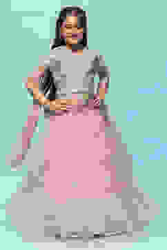 Green Cotton Tissue Blouse Tiered Lehenga & Net Dupatta image number 0