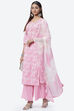 Pink Cotton Screen Print Unstitched Suit Set image number 4