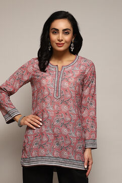 Rose Pink Polyester Straight Printed Kurti image number 5