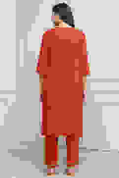 Red Viscose Rayon Straight Suit Set image number 4