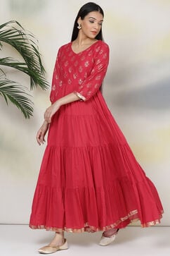 Red Cotton Fusion Dress image number 3