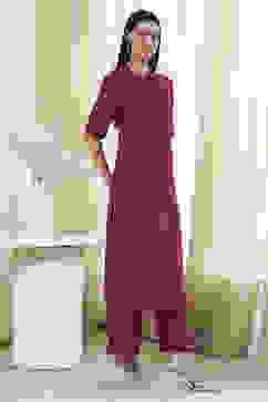 Purple Solid Straight Kurta Set image number 5