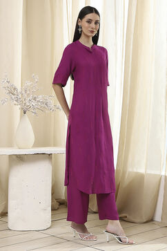 Purple Solid Straight Kurta Set image number 5