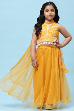 Yellow Nylon Straight Lehenga Set image number 0