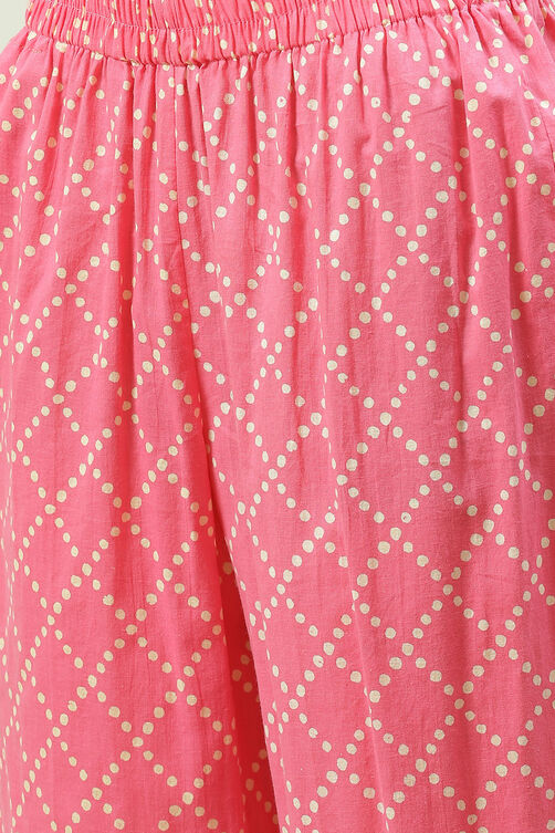 Pink Cotton Screen Print Unstitched Suit Set image number 2