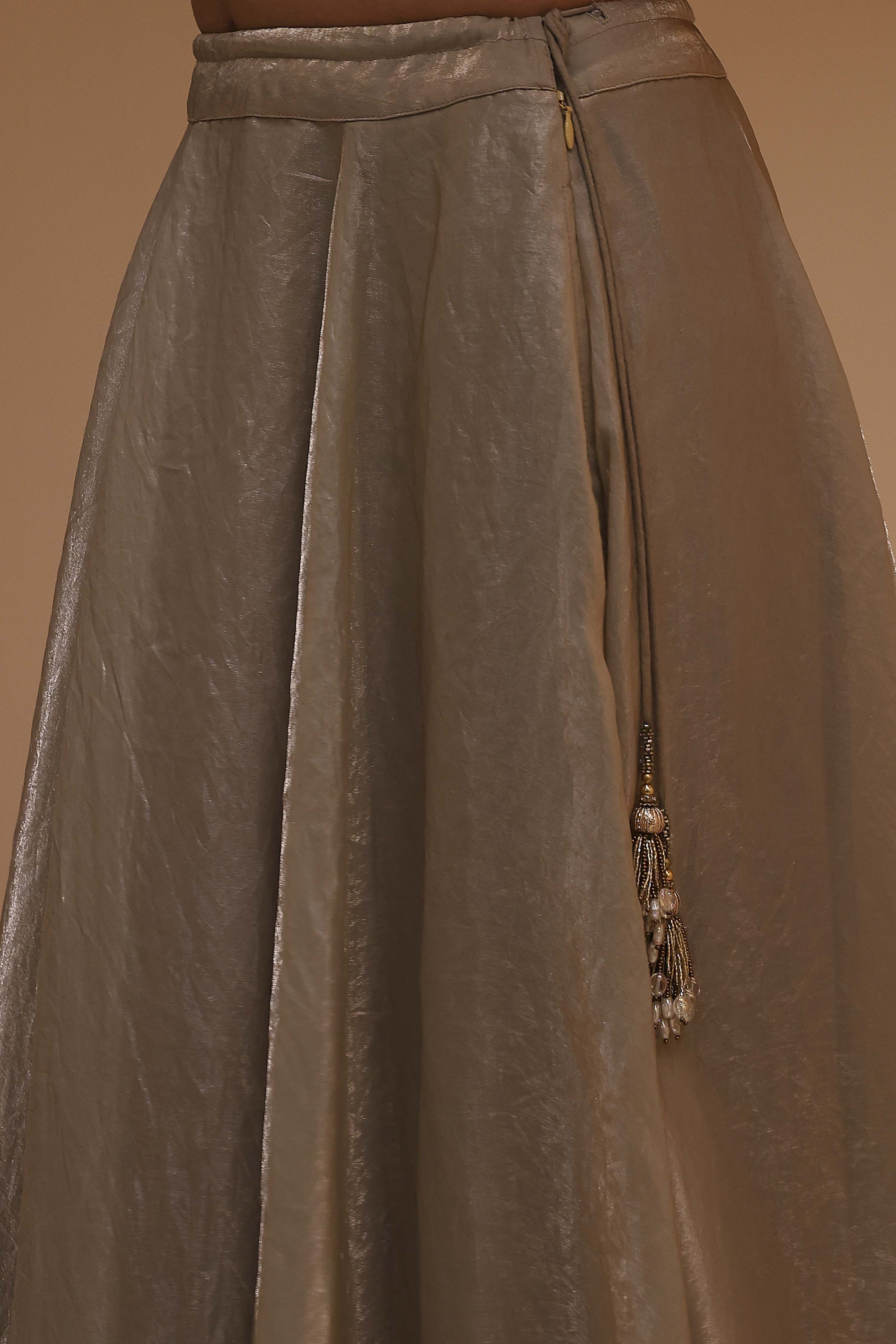 Grey Polyester Floral Embroidered Lehenga Set image number 2