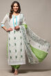 White Green Cotton Unstitched Suit set image number 1