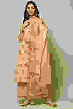 Peach Cotton A-Line Kurta Palazzo Suit Set image number 9