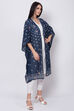 Indigo And White Viscose Cotton Front Open Printed Kurta image number 3