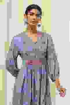 Dull Blue Printed Short Kurta image number 1