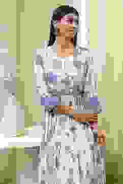 Ecru and Blue Printed Tiered Dress image number 6