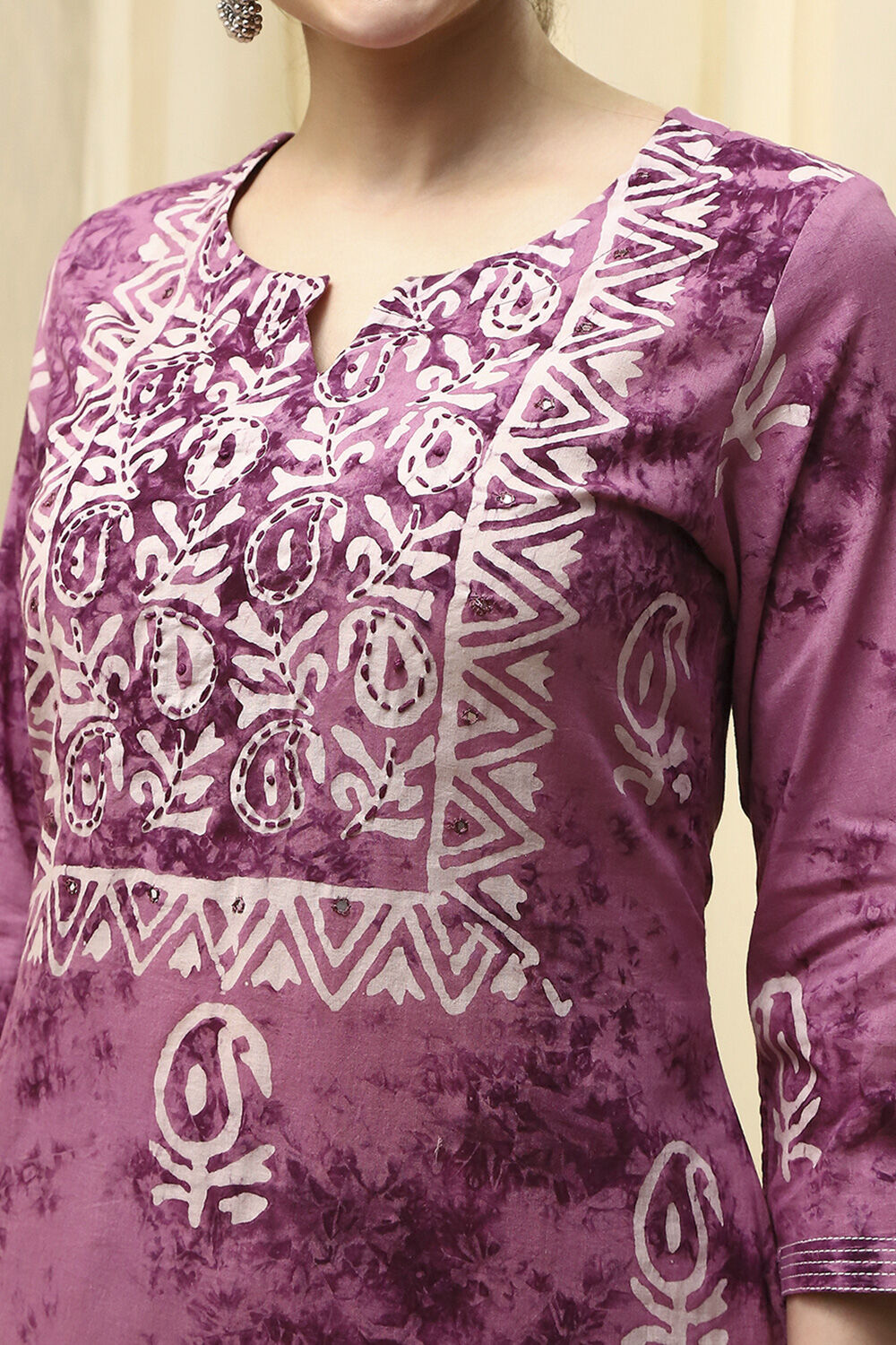 Purple Cotton Unstitched Suit Set image number 2