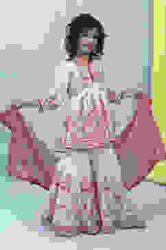 Off-White and Pink Cotton Peplum Suit Set image number 7