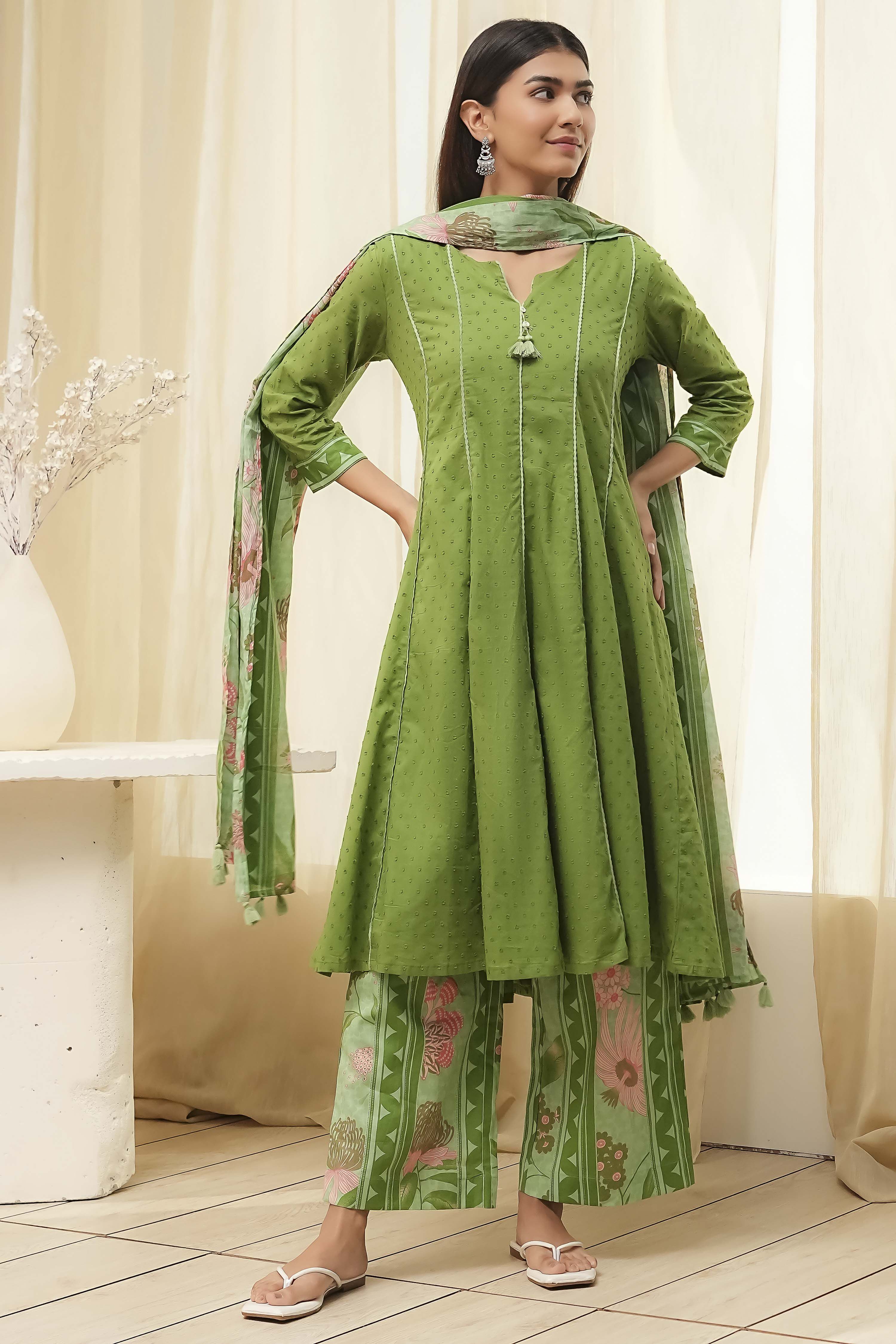 Rust Cotton Yarn-Dyed Kalidar Suit Set image number 6