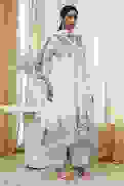 White and Blue Cotton Asymmetric Suit Set image number 5