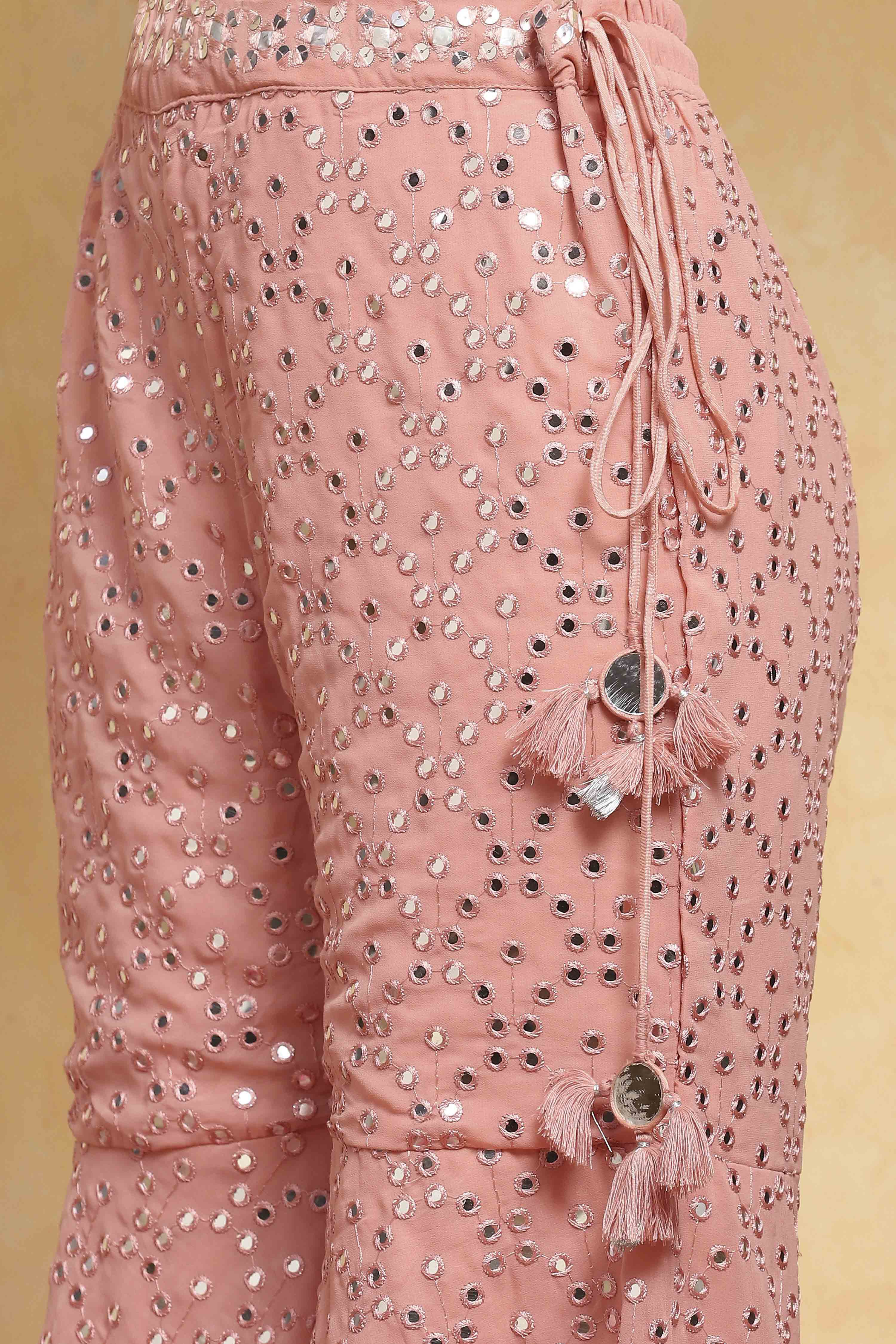 Peach Polyester Embroidered Straight Sharara Suit Set image number 2