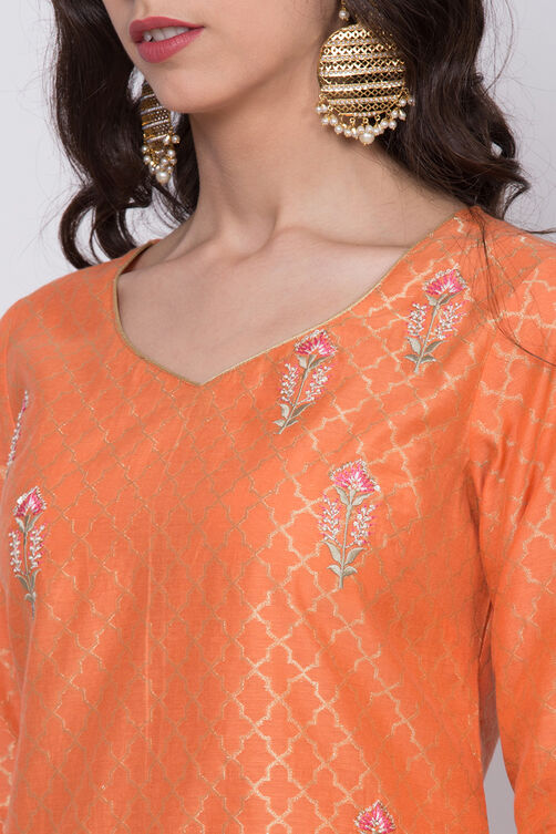 Orange Poly Cotton Kurta Sharara Suit Set image number 1