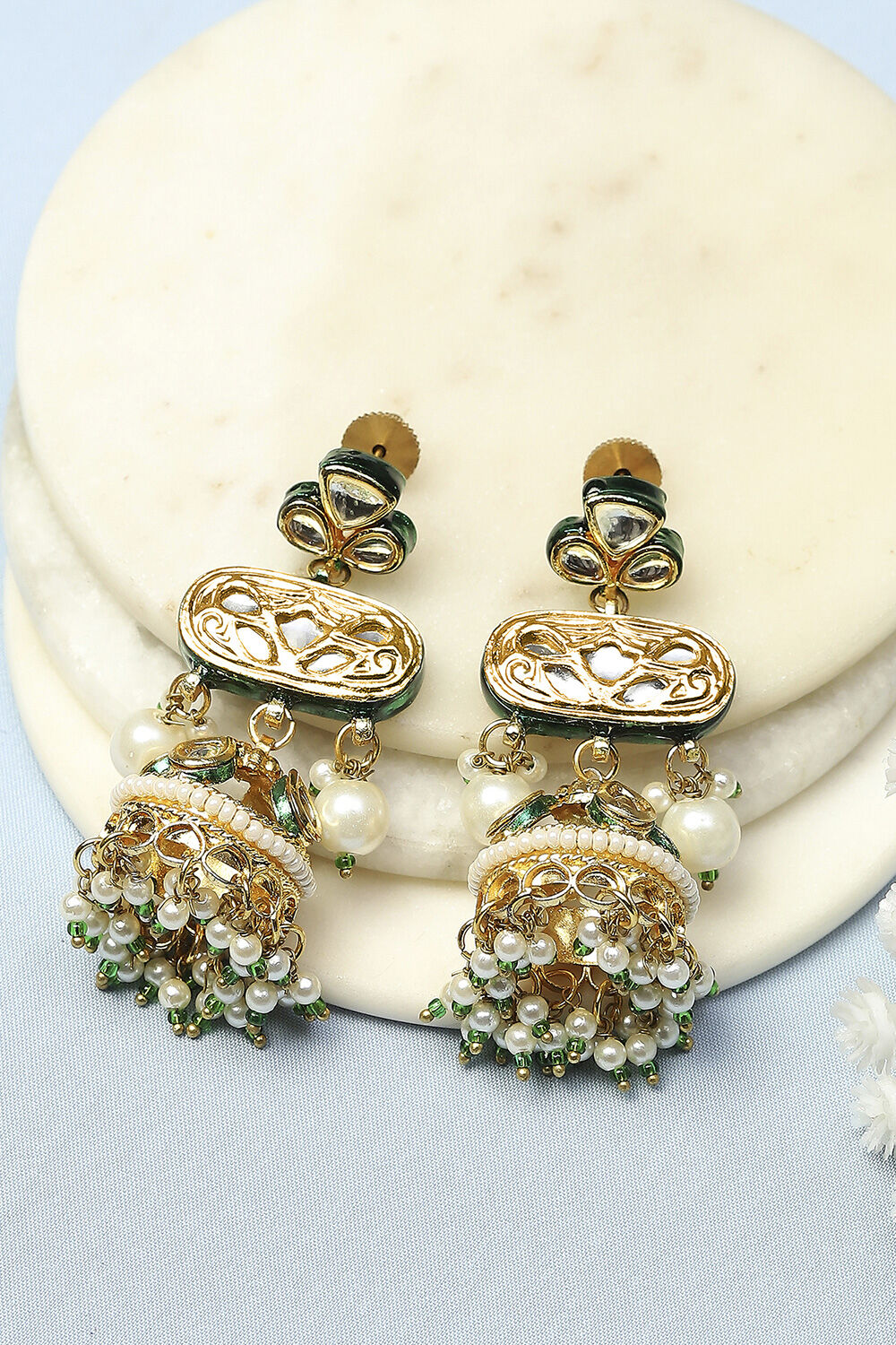 Green kundan jhumka top