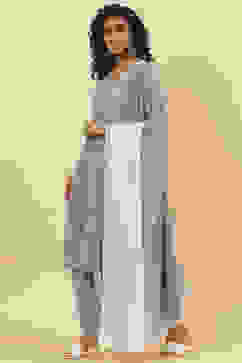 Steel Blue Cotton A-Line Kurta Cross Yoke Salwar Suit Set image number 5