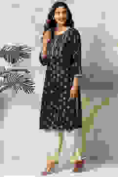 Navy Blue Rayon Straight Kurta Pants Set image number 1