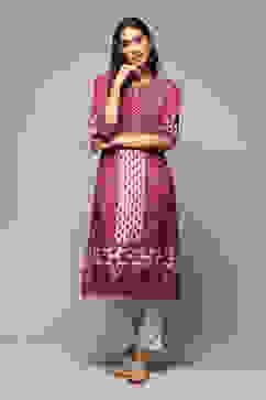 Red Viscose A-Line Printed Kurta image number 5